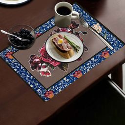 Dakshya Industries Blossom 6 Pcs Blue & Red Printed Waterproof Rectangular Table Placemats-14