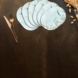 SPACE OF JOY Azure Canopy 6 Pcs Blue & White Floral Anti-Slip Oval Table Placemats-9