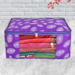 Kuber Industries Purple Pack of 6 Leaf Printed Saree Cover With Transparent Window-49