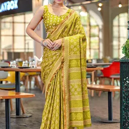 Pandadi Saree Geometric Printed Zari Bagru Sarees-25
