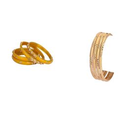 SOMIL Set of 8 Yellow Alloy Artificial Stones & Beads Bangles-image-14