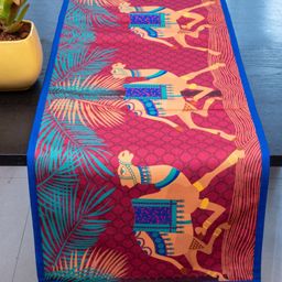 Indisca Designs Pink & Blue Moonlit Camels Caravan Printed Table Runner-image-83