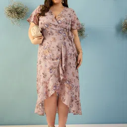 KIBO CURVE Floral Print Flutter Sleeve Georgette Maxi Dress-image-34
