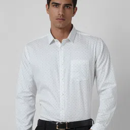 V Dot Men Slim Fit Spread Collar Geometric Printed Cotton Formal Shirt-image-81