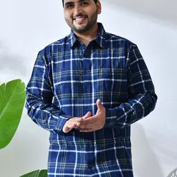 NEON CHILLIE Men Plus Size Tartan Checked Spread Collar Cotton Casual Shirt-picture-37