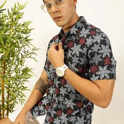 Provogue Men Premium Slim Fit Floral Opaque Printed Casual Shirt-image-89