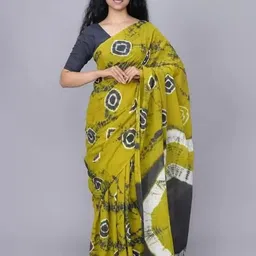 TROPWEAR Tie and Dye Pure Cotton Block Print Saree-image-53
