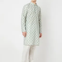 BELLAZO Geometric Printed Mandarin Collar Sequinned Straight Kurta image 5