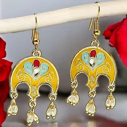 Anouk Kundan Studded & Beaded Contemprary Meenakari Drop Earrings-16
