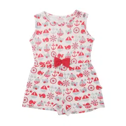 Nino Bambino Girls Red & White Organic Cotton Printed Sustainable Basic Jumpsuit-image-36