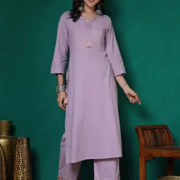 Sangria Women Solid Yoke Design Cotton Kurta with Palazzos-picture-1