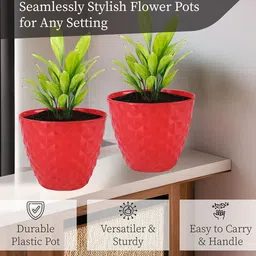 Kuber Industries 2Pc Red & White Diamond Pattern Durable Plastic Planters image 5