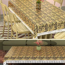Myntra Elegant Homes Black & Yellow Printed Rectangular 6-Seater Dining Table Cover-7