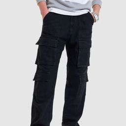 Snitch Men Black Relaxed Fit Jeans Cargo Trousers-image-70