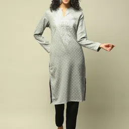 Rangriti Floral Woven Design Zari Work Mandarin Collar Straight Kurta-picture-3