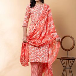 Readiprint Women Floral Printed Regular Kurta with Trousers & With Dupatta-image-16