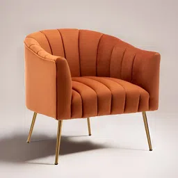 nestroots Elegance Orange-Coloured & Gold Toned Velvet Gilded Arm Lounge Chair-7