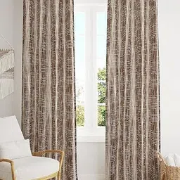 Banchmark Home Furnishings Brown & Off White Set of 2 Room Darkening Long Door Curtain-19