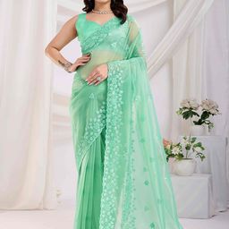 Peachmode Floral Embroidered Sequinned Saree-image-20