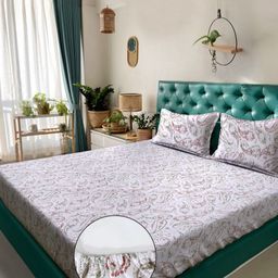 Myntra Elegant Homes White Printed Pure Cotton 400 TC King Bedsheet Set 2.70m x 2.70m-image-93