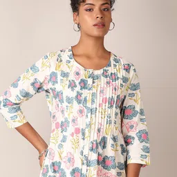 LIMEROAD Floral Printed Pleated A-Line Kurta-image-82