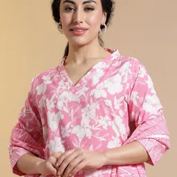 Anouk Floral Printed Thread Work Pure Cotton Kurta with Trouser & Dupatta image 2