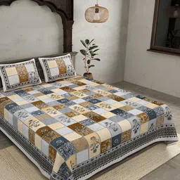 BED-SHEET.COM Grey & Brown Geometric King Bedsheet with 2 Pillow Covers-picture-15