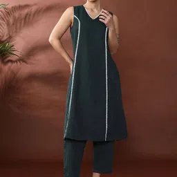 Anouk Embroidered Pure Cotton A-Line Kurta With Trousers-picture-21