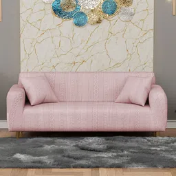 Myntra Elegant Homes Pink Self Design 3 Piece Sofa Cover With Arms-image-6