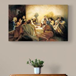Tushaco Handicrafts Beige & Green Canvas Religious Wall Paintings-image-5