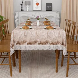 Kuber Industries Brown & White Printed Waterproof 8-Seater Rectangle Table Cover image 5