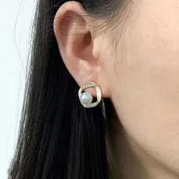 Nitant Minimal Pearl and Stones Studded Korean Fashion Earrings-image-99