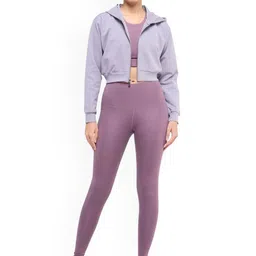 Hunnit Women Cotton Cropped Zip Up Hooded Jacket-picture-20