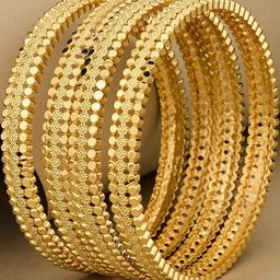 Anouk set of 4 gold plated & floral- shaped textured classic bangles-image-84