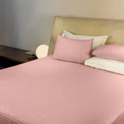 LABHAM Simple Living Rose Gold Striped 210 TC Satin King Bedsheet With 2 Pillow Covers-57