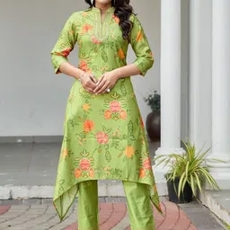 MOJILAA Floral Printed Mandarin Collar A-Line With Trousers-picture-36