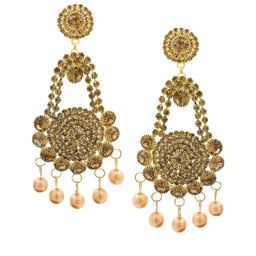 Saizen Gold-Plated Artificial Stones Studded and Beaded Circular Shaped Drop Earrings-image-11