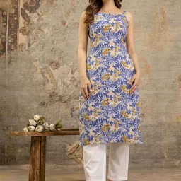 EthniFlair Floral Printed Pure Cotton Straight Kurta-43