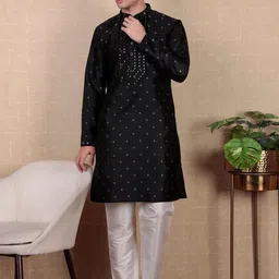 Koshin Floral Embroidered Regular Mirror Work Straight Kurta with Pyjamas-image-11