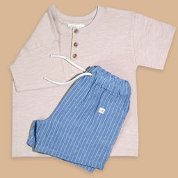 Ohmybebe Boys Round Neck Organic Cotton T-Shirt With Shorts-49