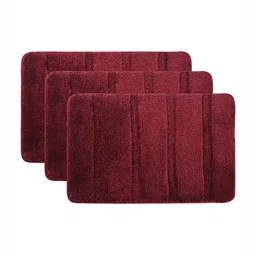 Aura Set Of 3 Maroon Anti Skid Striped Bath Rugs-6
