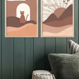 Kotart Brown & White 2 Pieces Modern Wooden Wall Arts-picture-0