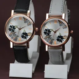 VIRAKTI Women Brass Printed Dial & Leather Straps Analogue Watch F-49-BLACK-GREY-25-image-89