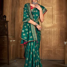 DURGA EMPORIO Ethnic Motifs Woven Design Zari Maheshwari Saree-picture-23