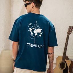 LOUIS STITCH Typography Printed Round Neck Cotton Drop-Shoulder Sleeves Oversized T-shirt-image-11