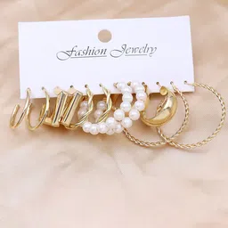 DressBerry Set Of 6 Gold-Plated Circular Shaped Half Hoop Earrings-50
