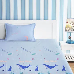 URBAN DREAM Blue & White Graphic 210 TC Single Bedsheet with 1 Pillow Covers-image-79