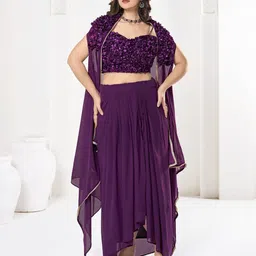 KALINI Thread Work Shibori Semi-Stitched Lehenga & Unstitched Blouse With Dupatta-picture-25