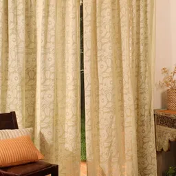 Peepul Tree Green Set of 2 Floral Sheer Door Curtain-30