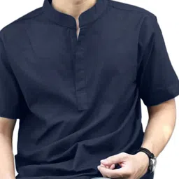 AMRIT TOP WEAR Mandarin Collar Organic Cotton Short Kurta-picture-21